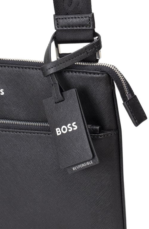 Hugo Boss Boss Large Zair Bonded Leather Messenger Bag In Black