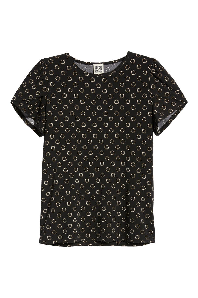 Circle Print Tulip Sleeve Top, Alternate, color, ANNE BLACK/ LATTE