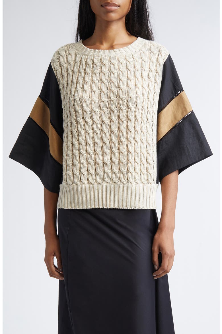 Hybrid Linen Cable Sweater, Main, color, BEIGE