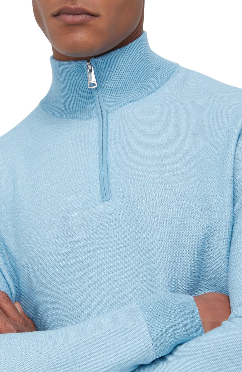 Bugatchi Merino Wool & Silk Bird's Eye Quarter Zip Sweater, Alternate, color, Dusty Blue