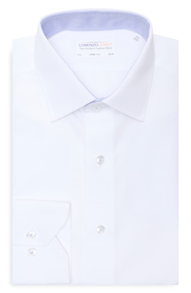 Lorenzo Uomo Trim Fit Textured Cotton Dress Shirt, Main, color, White