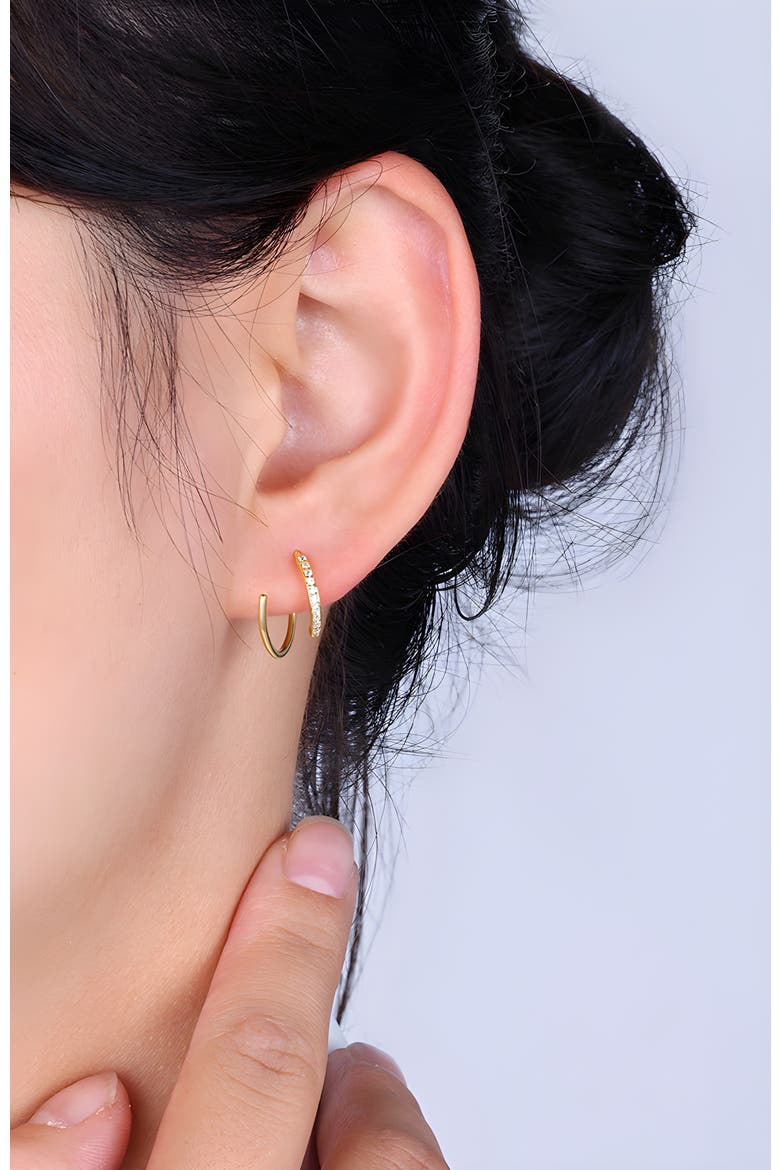Double Loop Huggie Hoop Earrings, Alternate, color, Gold