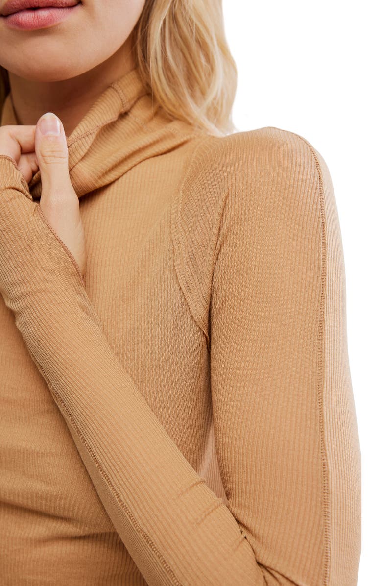 Free People Close to Home Rib Turtleneck Top, Alternate, color, Praline