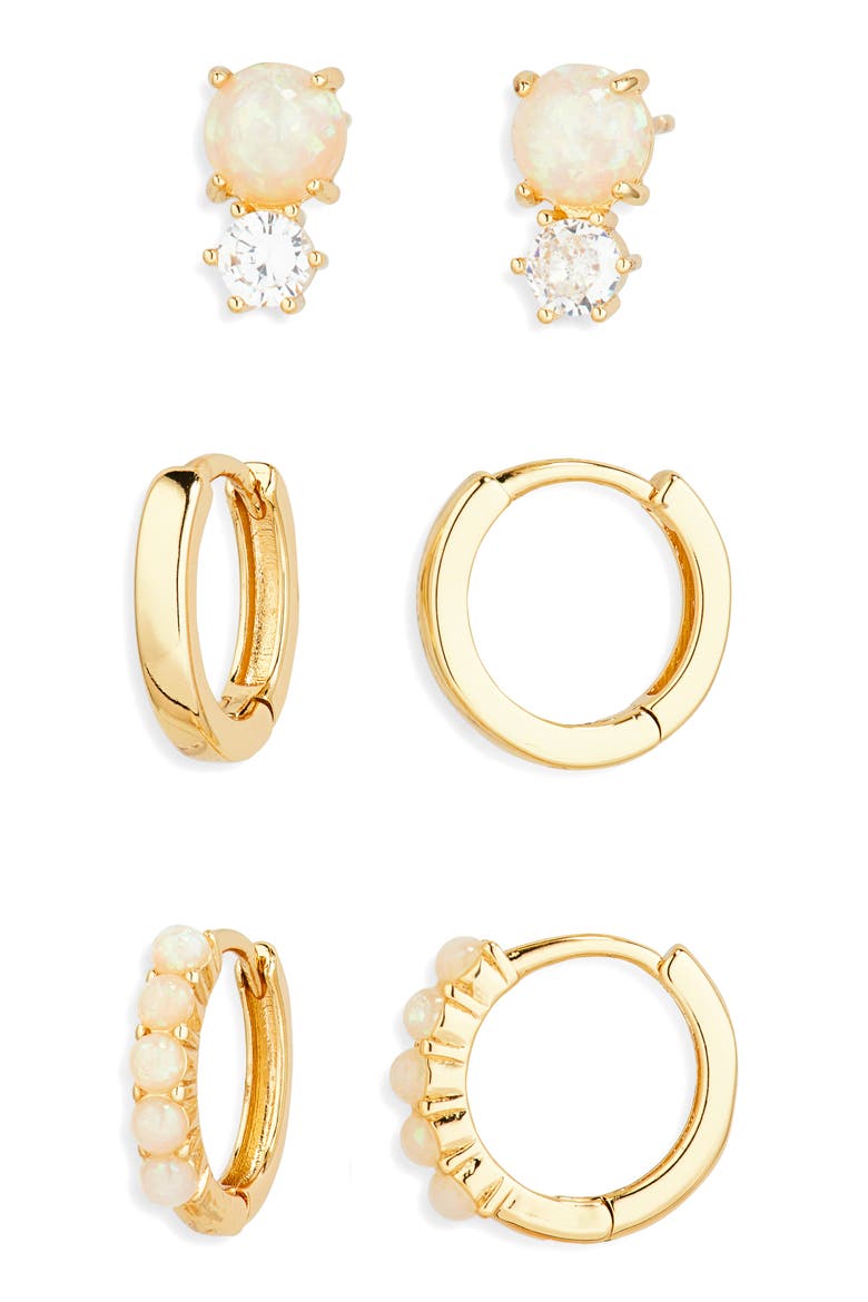 3-Pack Faux Opal & CZ Earrings, Alternate, color, WHITE OPAL- CLEAR- GOLD