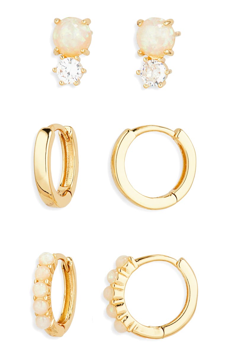 Leith 3-Pack Faux Opal & CZ Earrings, Alternate, color, White Opal- Clear- Gold