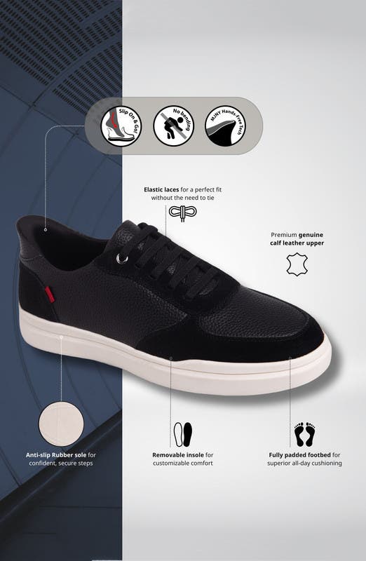 Marc Joseph New York Main Street Hands Free Technology Leather Sneaker, Alternate, color, Black Grainy Leather