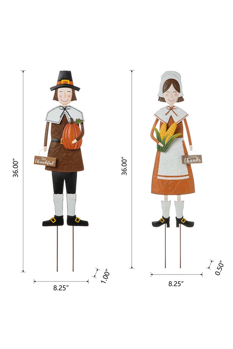 Set of 2 Metal Thanksgiving Pilgrim Yard Stakes, Alternate, color, Orange