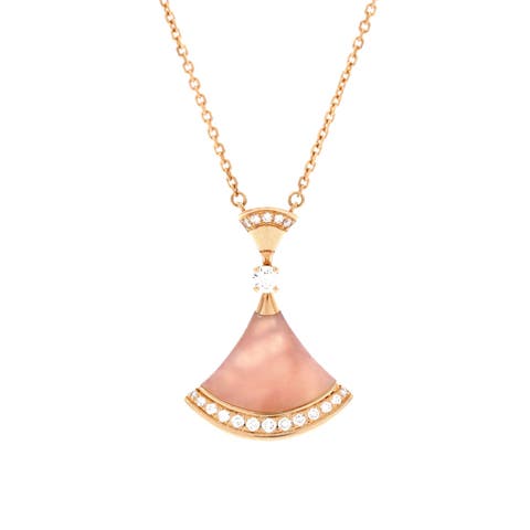 Divas' Dream Pendant Necklace 18K Rose Gold with Pink Opal and Diamonds Large