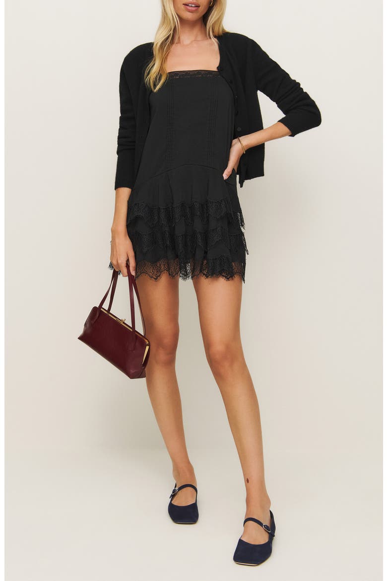 Cleodora Lace Trim Minidress, Main, color, BLACK