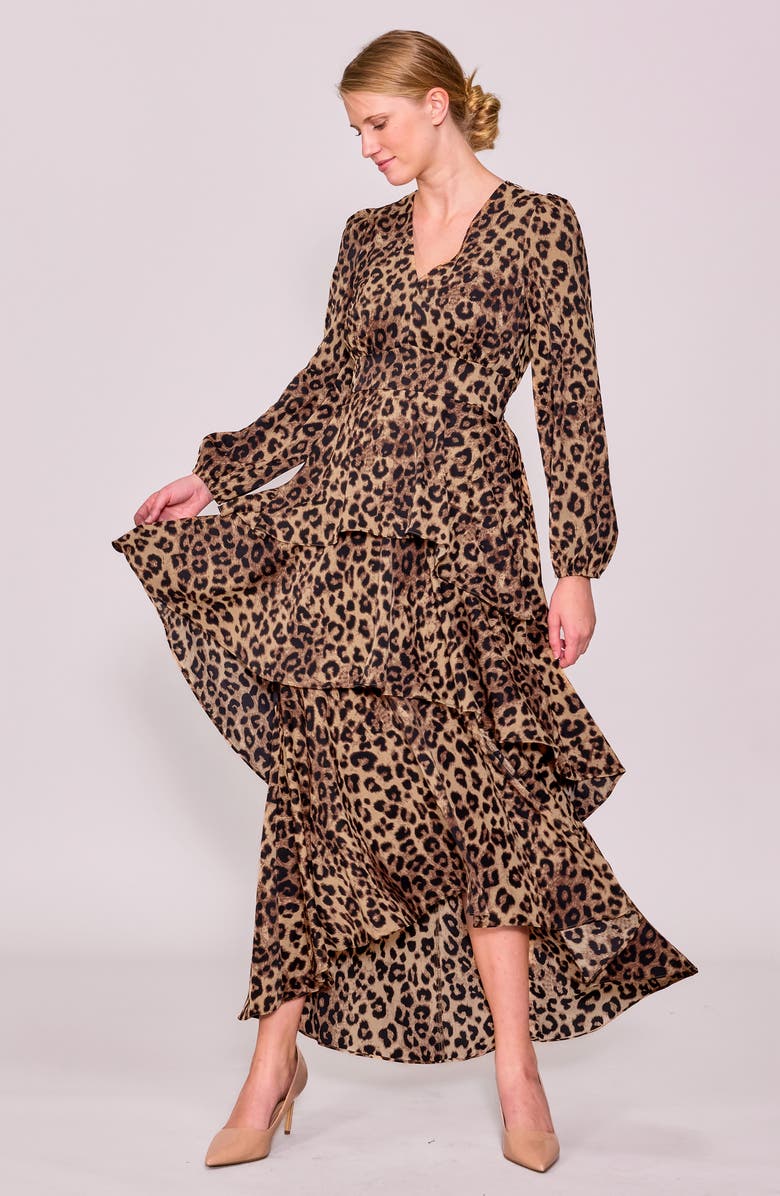 MELLODAY Long Sleeve Tiered Maxi Dress, Alternate, color, Cheetah