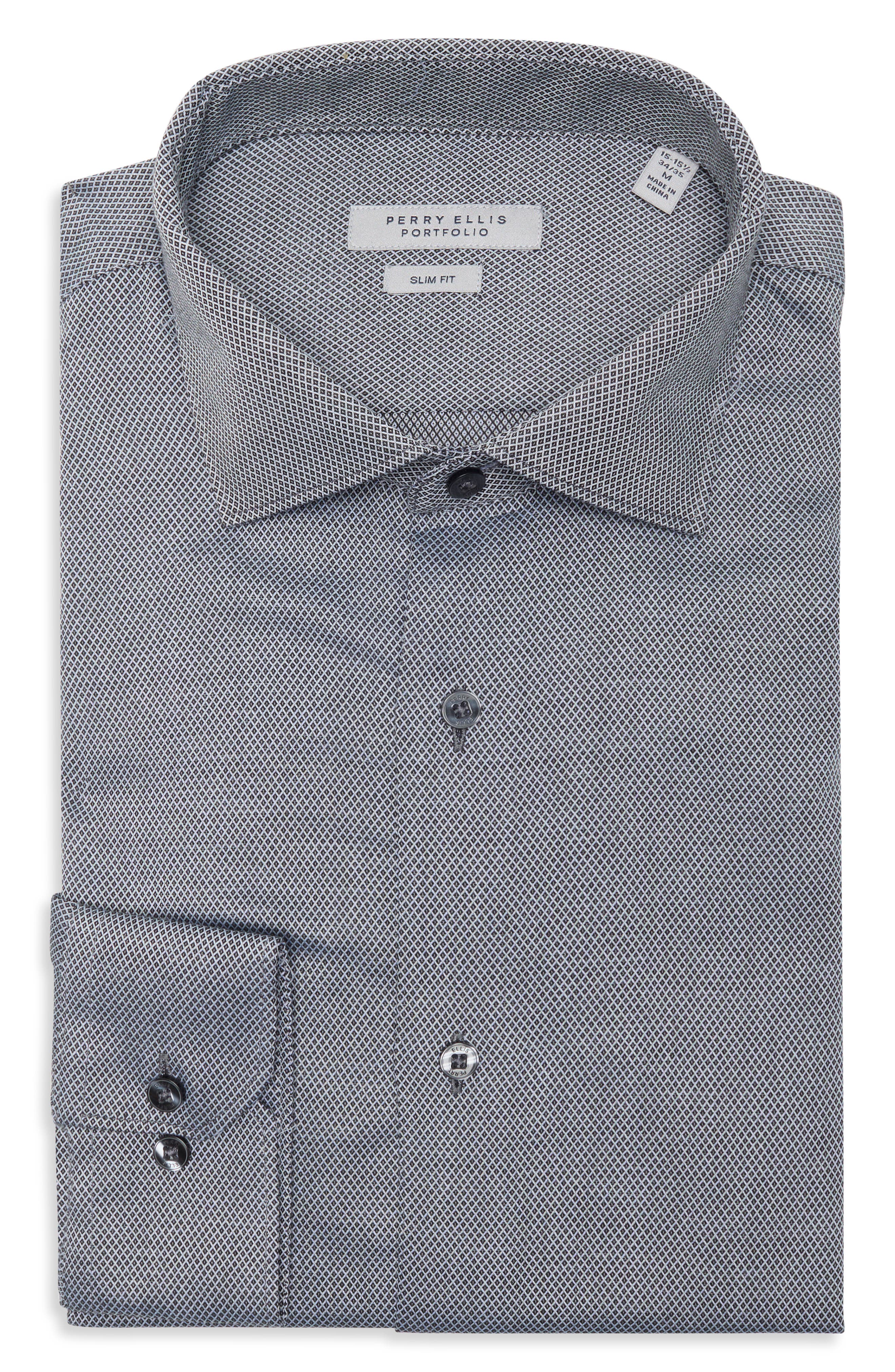 Perry Ellis Slim Fit Diamond Dobby Dress Shirt