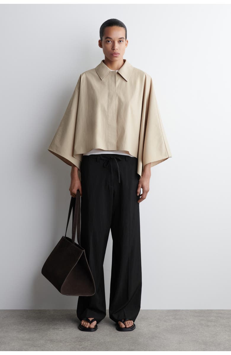 COS Cropped Trench Coat Cape, Alternate, color, Light Beige