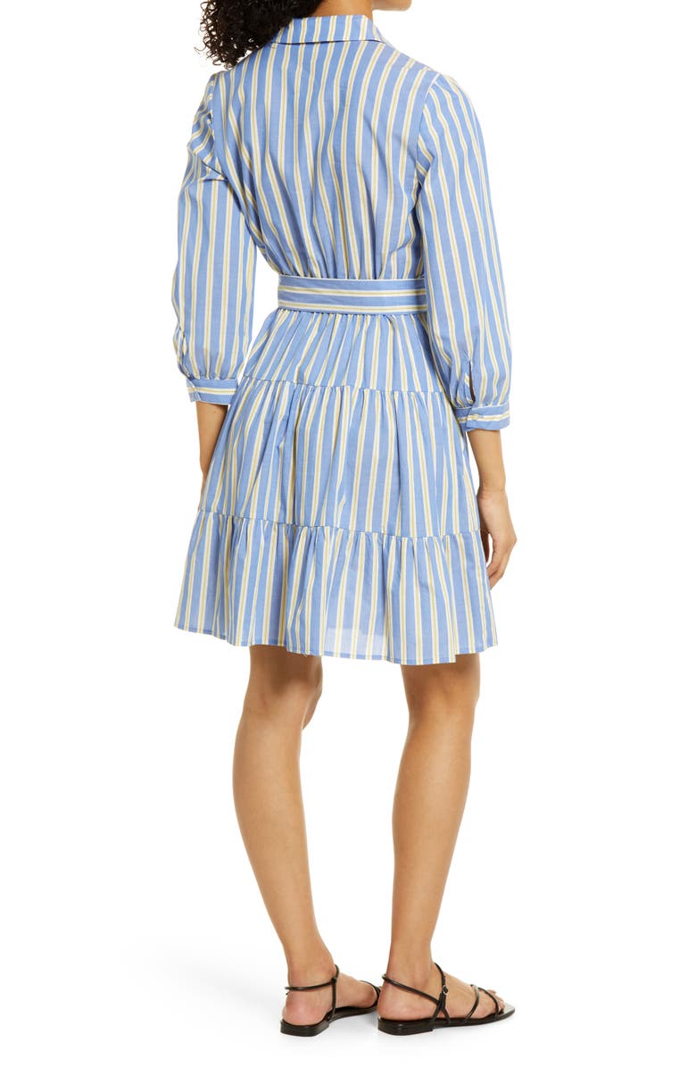 Eliza J Stripe Belted Shirtdress, Alternate, color, Blue