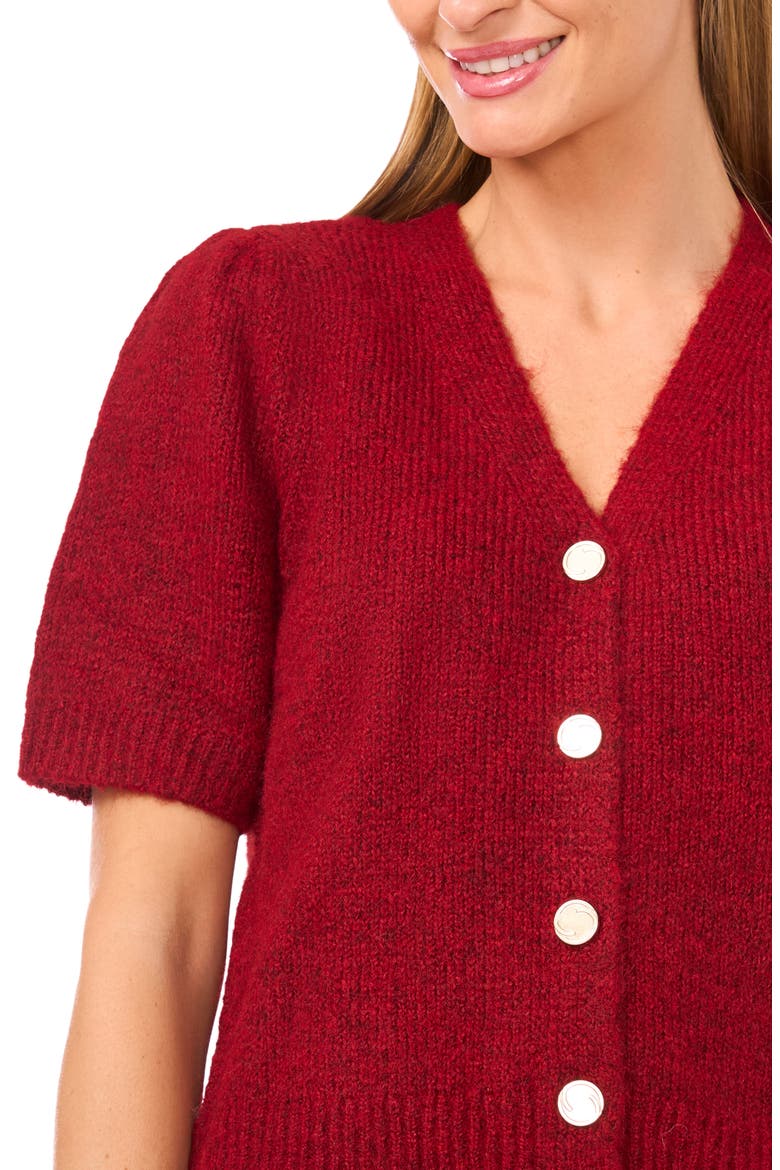 Hairy Puff Sleeve Cardigan, Alternate, color, BURGUNDY RED