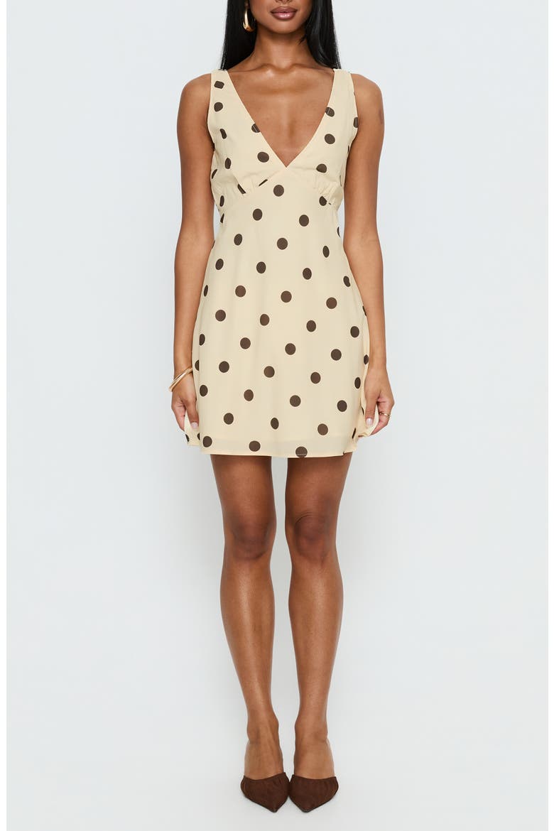 Nellie Polka Dot Sleeveless Minidress, Main, color, LEMON/ BROWN POLKADOT