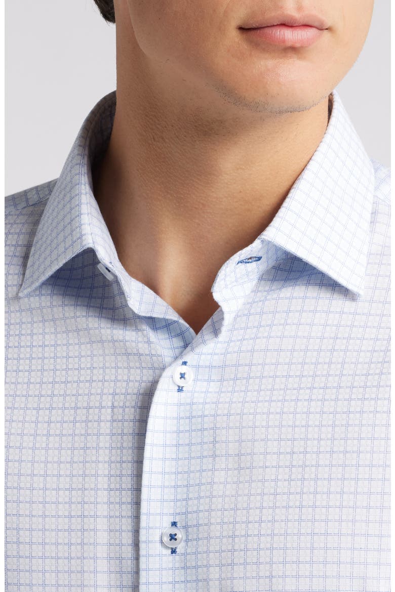 Trim Fit Textured Windowpane Check Cotton Dress Shirt, Alternate, color, LIGHT BLUE