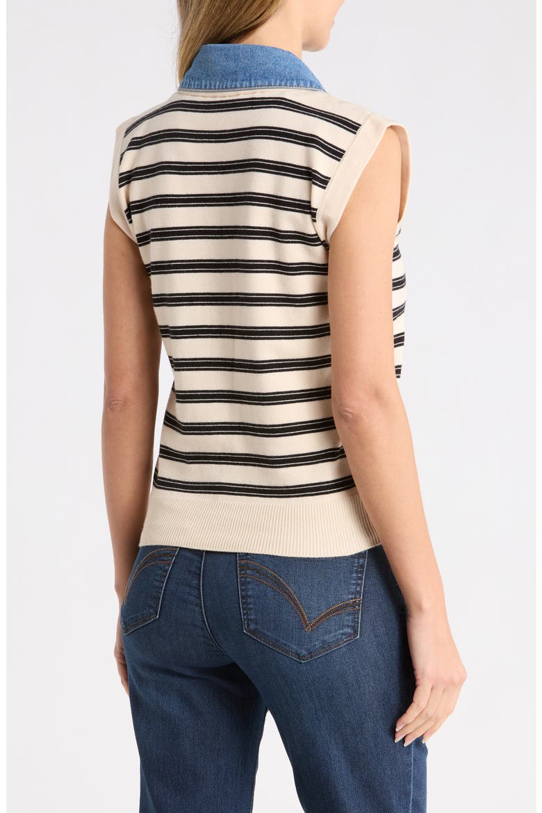 Denim Trim Sweater Vest, Alternate, color, STRIPE BLACK