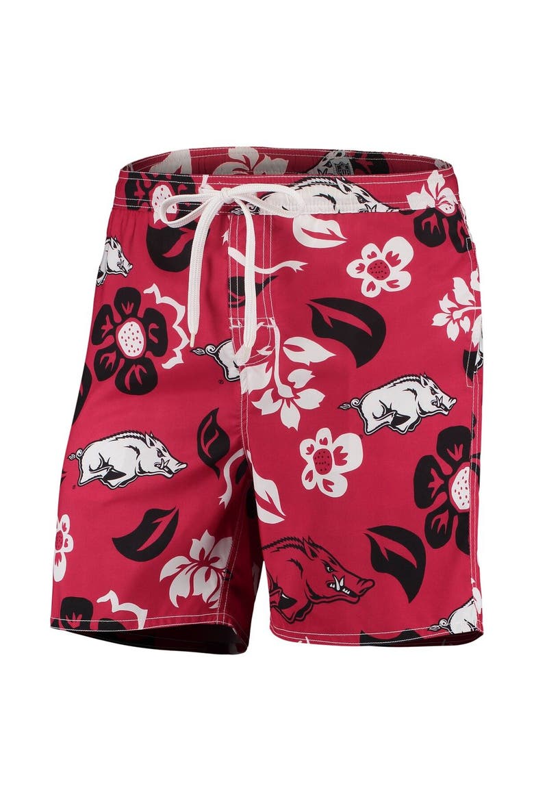 Men's Wes & Willy Cardinal Arkansas Razorbacks Floral Volley Logo Swim Trunks, Alternate, color, Cardinal