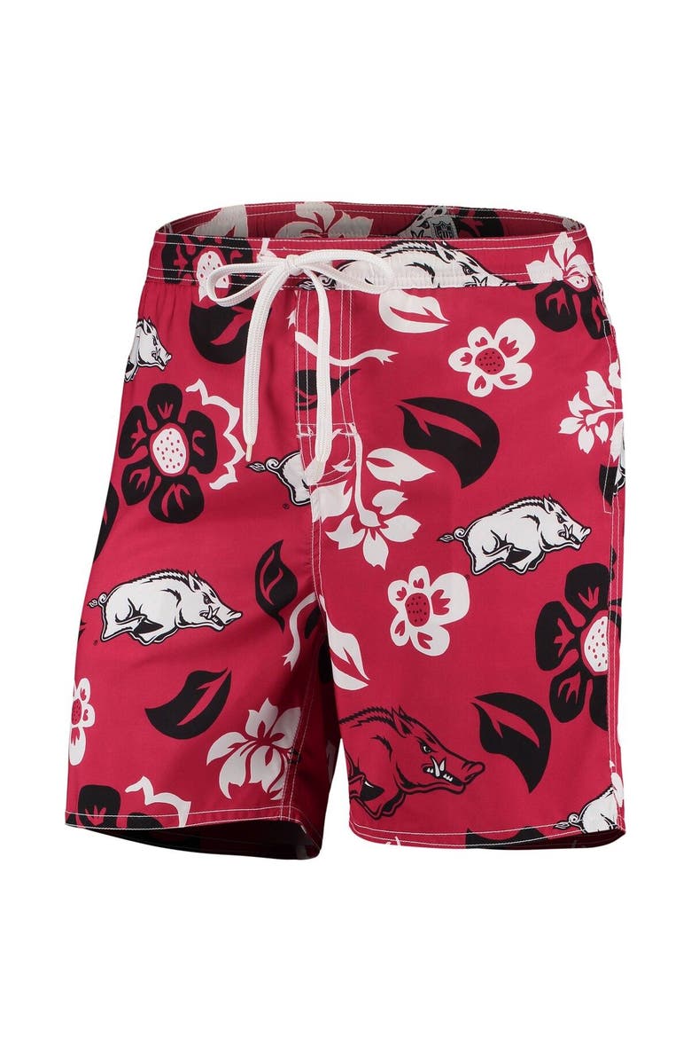 Wes & Willy Men's Wes & Willy Cardinal Arkansas Razorbacks Floral Volley Logo Swim Trunks, Alternate, color, Cardinal