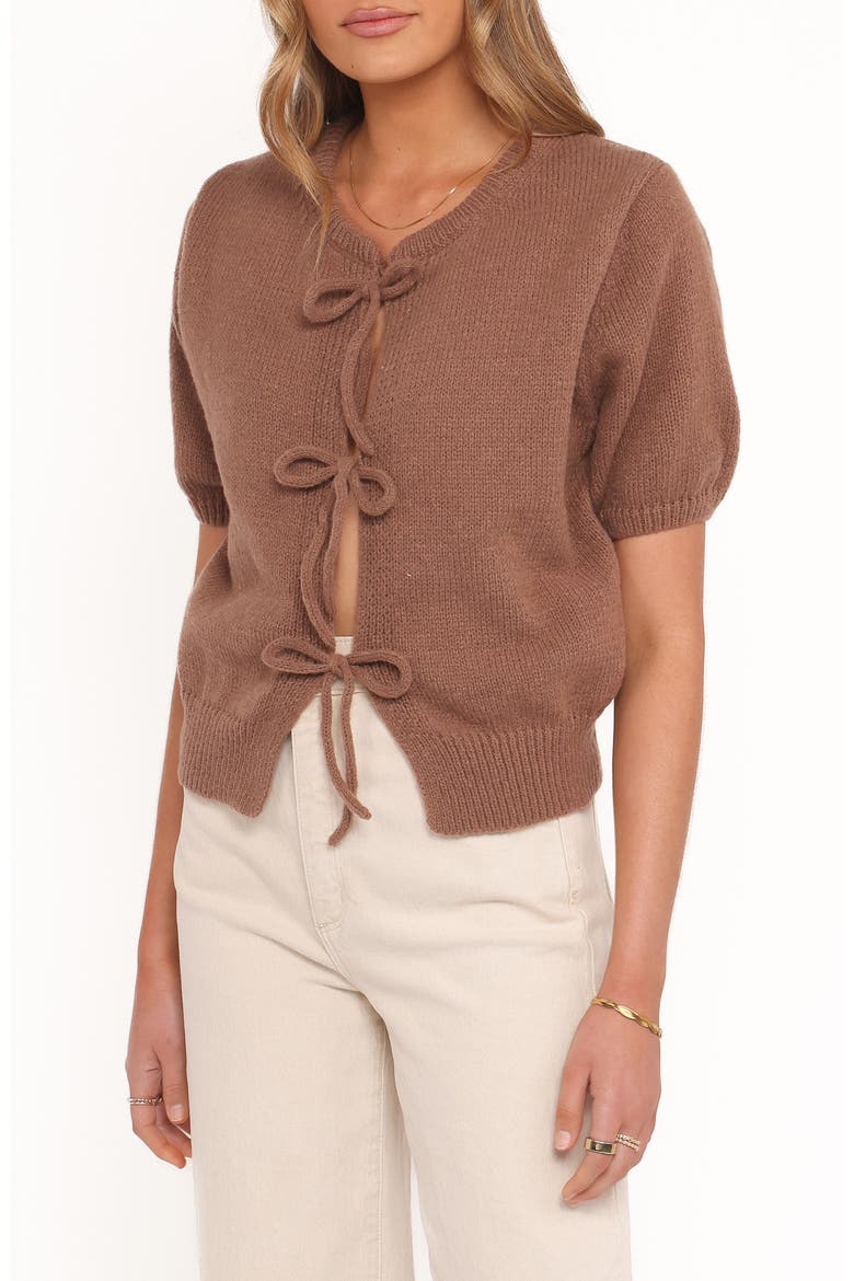 Koskie Tie Front Knit Top, Alternate, color, BROWN