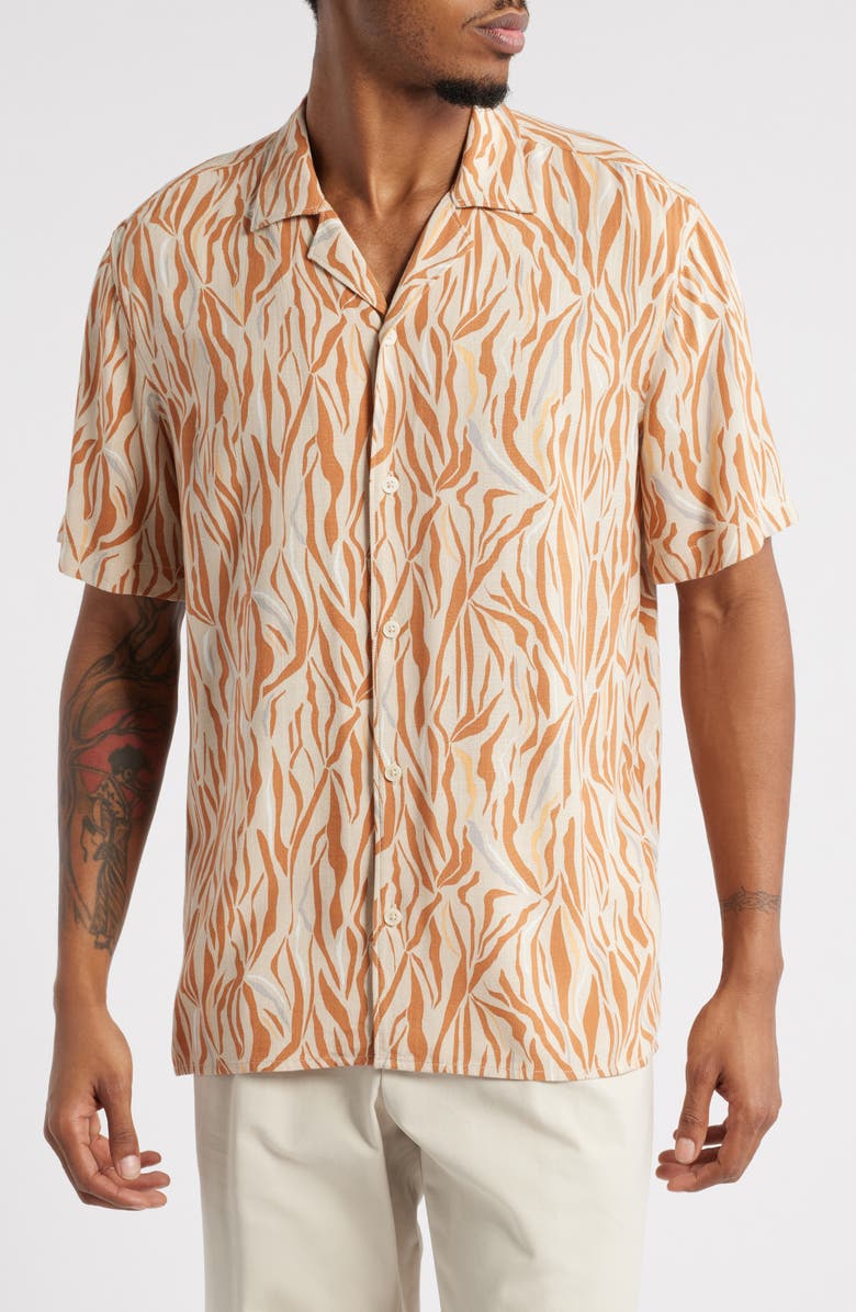 Open Edit Zebra Print Camp Shirt, Main, color, Beige Linear Zebra