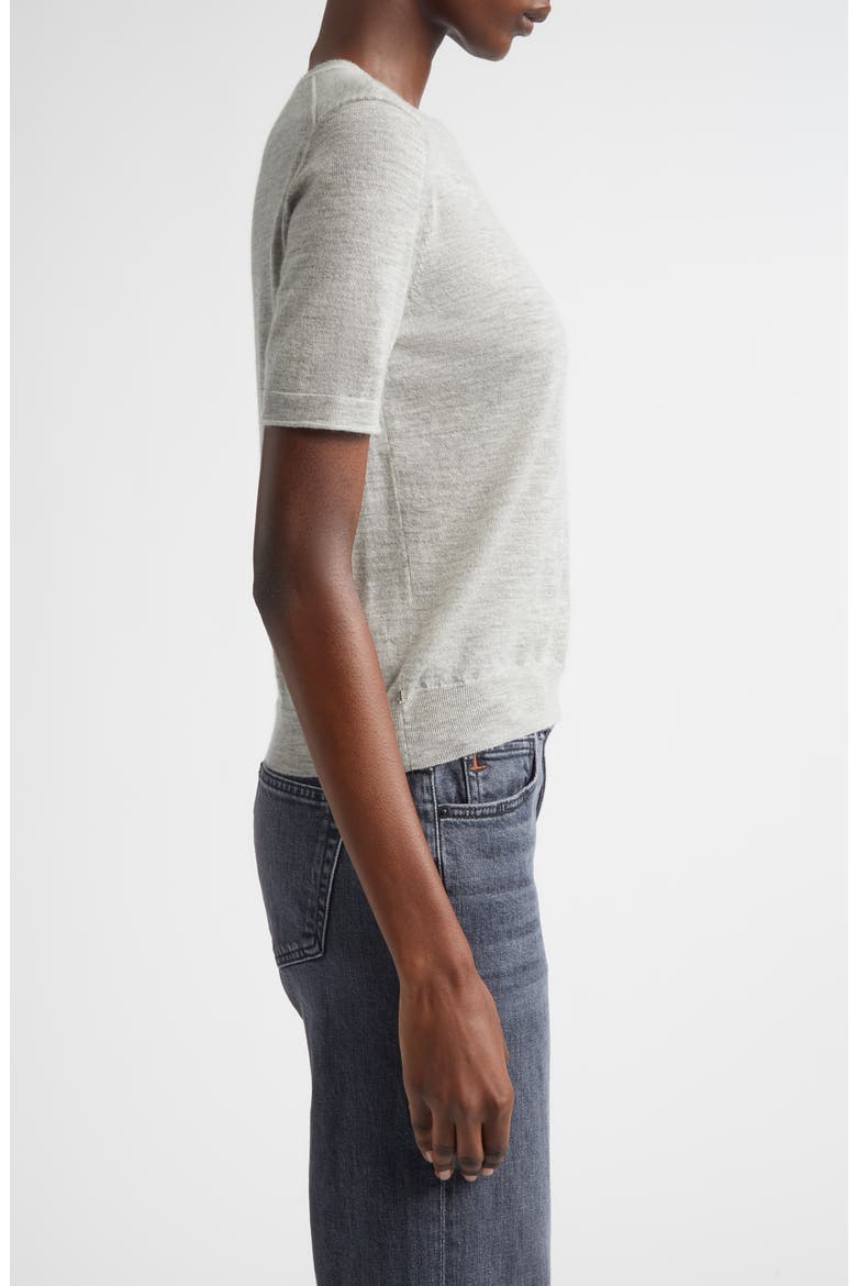 Short Sleeve Cashmere Crewneck Sweater, Alternate, color, GREY HEATHER