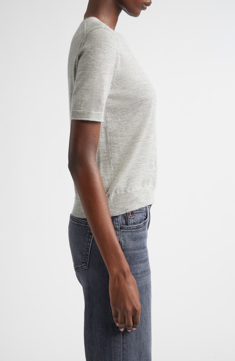 Lafayette 148 New York Short Sleeve Cashmere Crewneck Sweater, Alternate, color, Grey Heather
