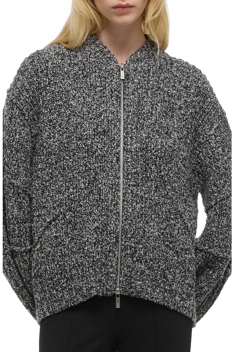 Marled Wool Blend Zip-Up Cardigan, Alternate, color, BLACK/ WHITE MARL