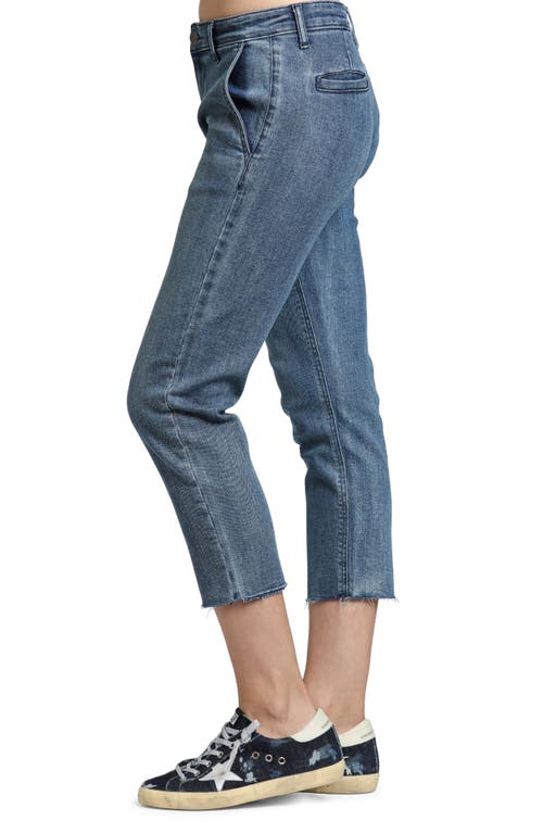 Apny Raw Hem Mid Rise Crop Trouser Jeans In Indigo
