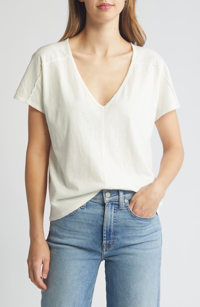 PAIGE Yelena Cotton & Linen V-Neck T-Shirt, Main, color,