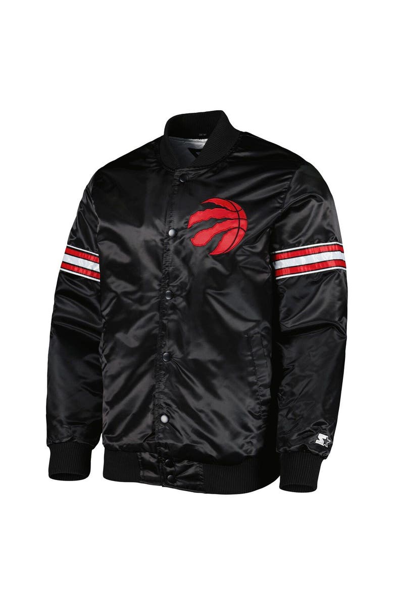 STARTER Men's Starter Black Toronto Raptors Pick & Roll Satin Full-Snap Varsity Jacket, Alternate, color, 