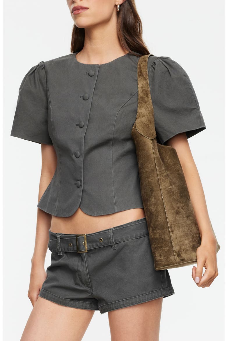 Puff Shoulder Cotton Top, Alternate, color, MOSS
