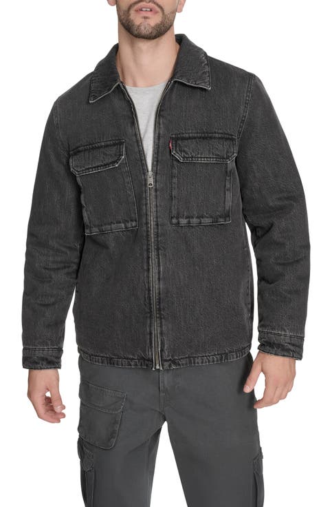 Insulated Cotton Denim Zip-Up Shirt Jacket