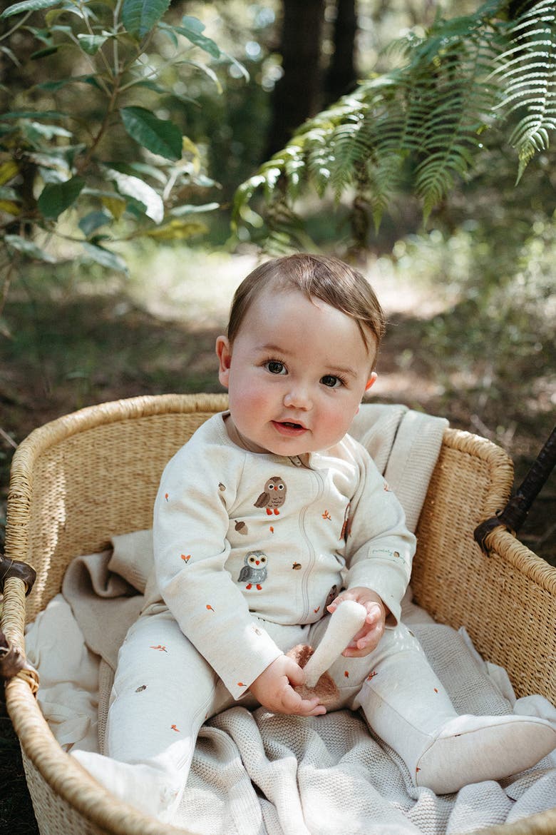 Thick Zip Footie & Bib Set Unisex, Alternate, color, Oak Leaf Print