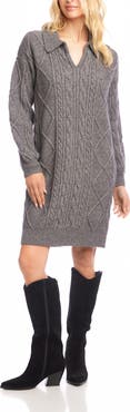 Karen Kane Cable Stitch Johnny Collar Long Sleeve Sweater Dress