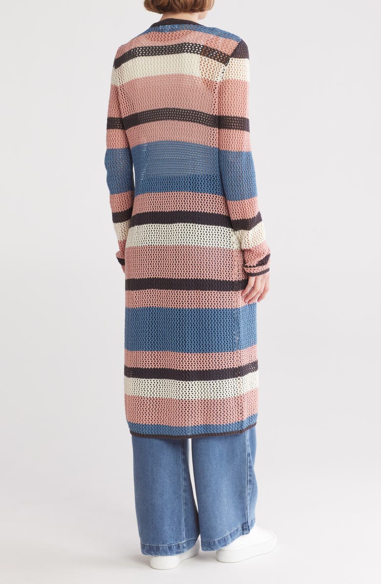 DR2 by Daniel Rainn Stripe Cotton Maxi Sweater Cardigan, Alternate, color, P898 Blue