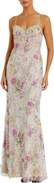 Mac Duggal Embellished Bustier Floral Trumpet Gown