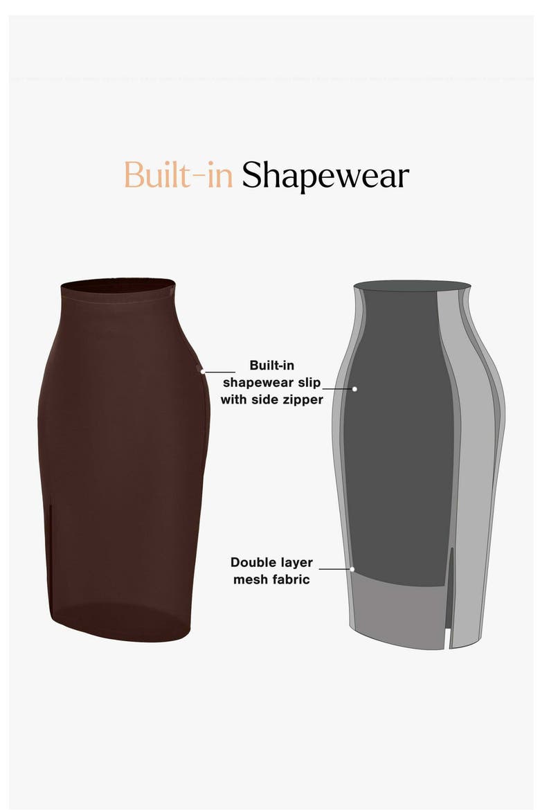 Shapewear Sculpting Faux Leather Front Slit Midi Skirt, Alternate, color, Deep Coffee