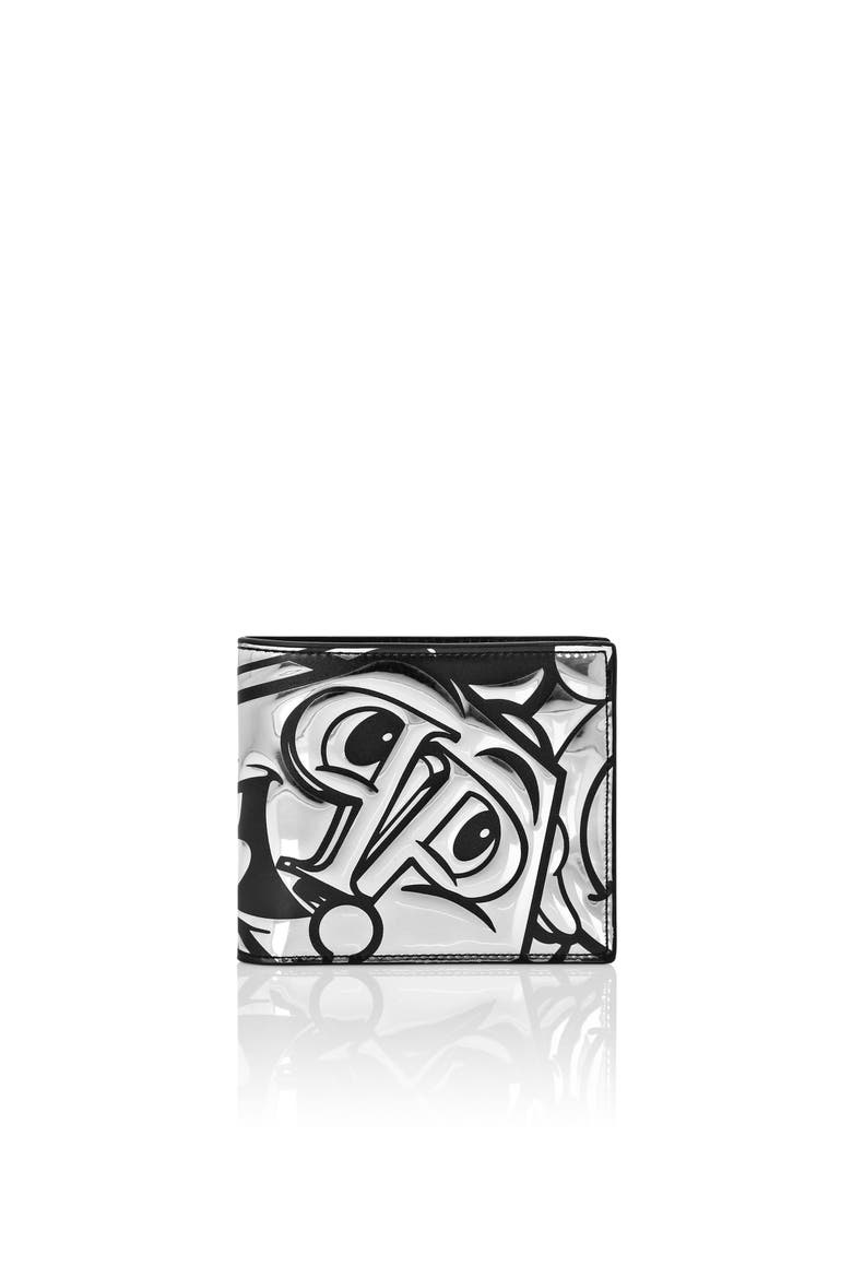 Mirror Leather French Wallet Smile Men, Main, color, Silver