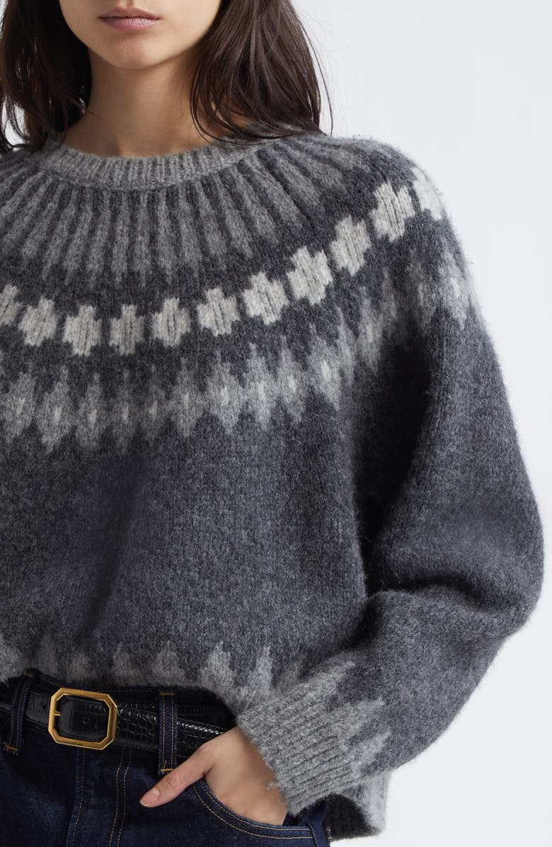 Nili Lotan Alena Sweater, Alternate, color, Dark Grey Melange Fair Isle