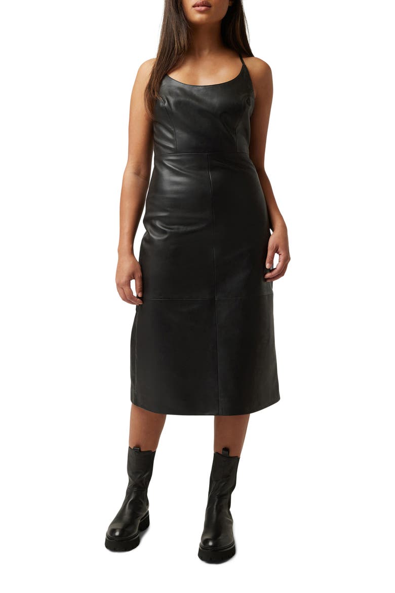 Lace-Up Leather Dress, Alternate, color, BLACK