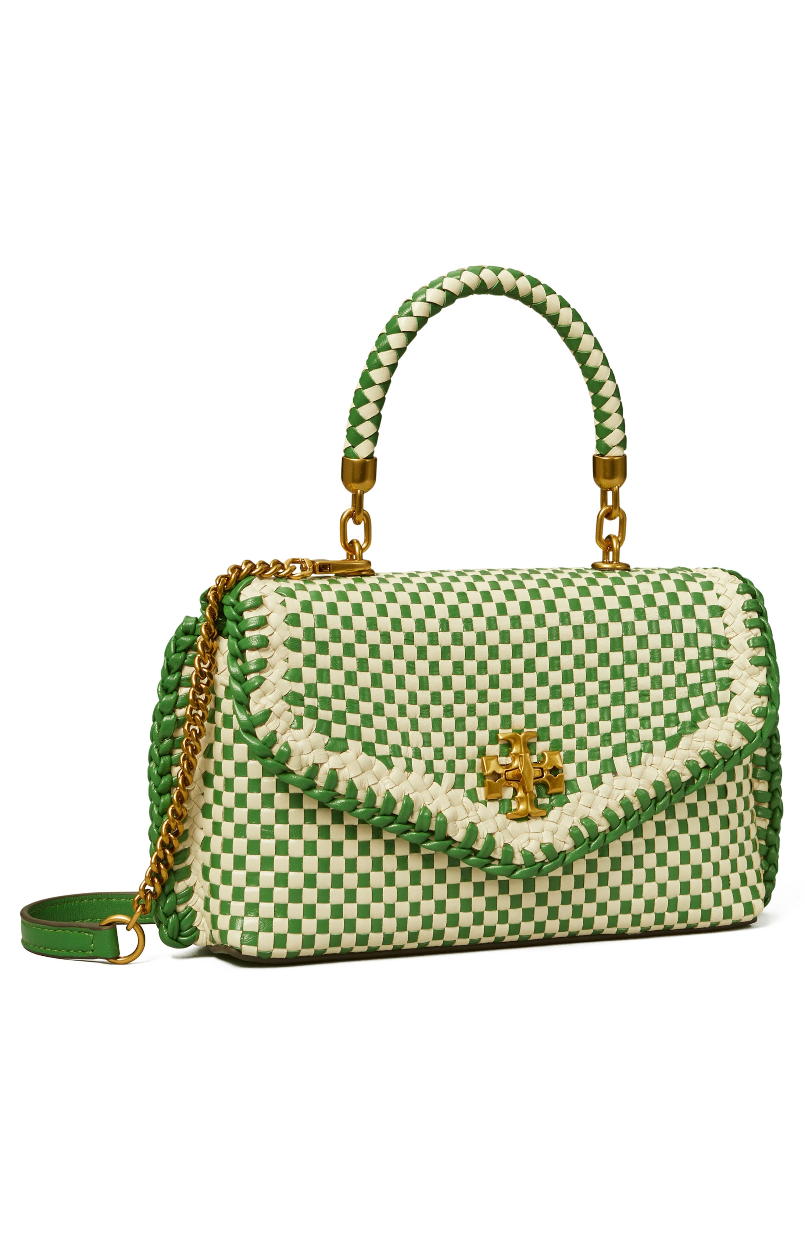 Tory Burch Mini Kira Woven Leather Top Handle Bag, Alternate, color, 