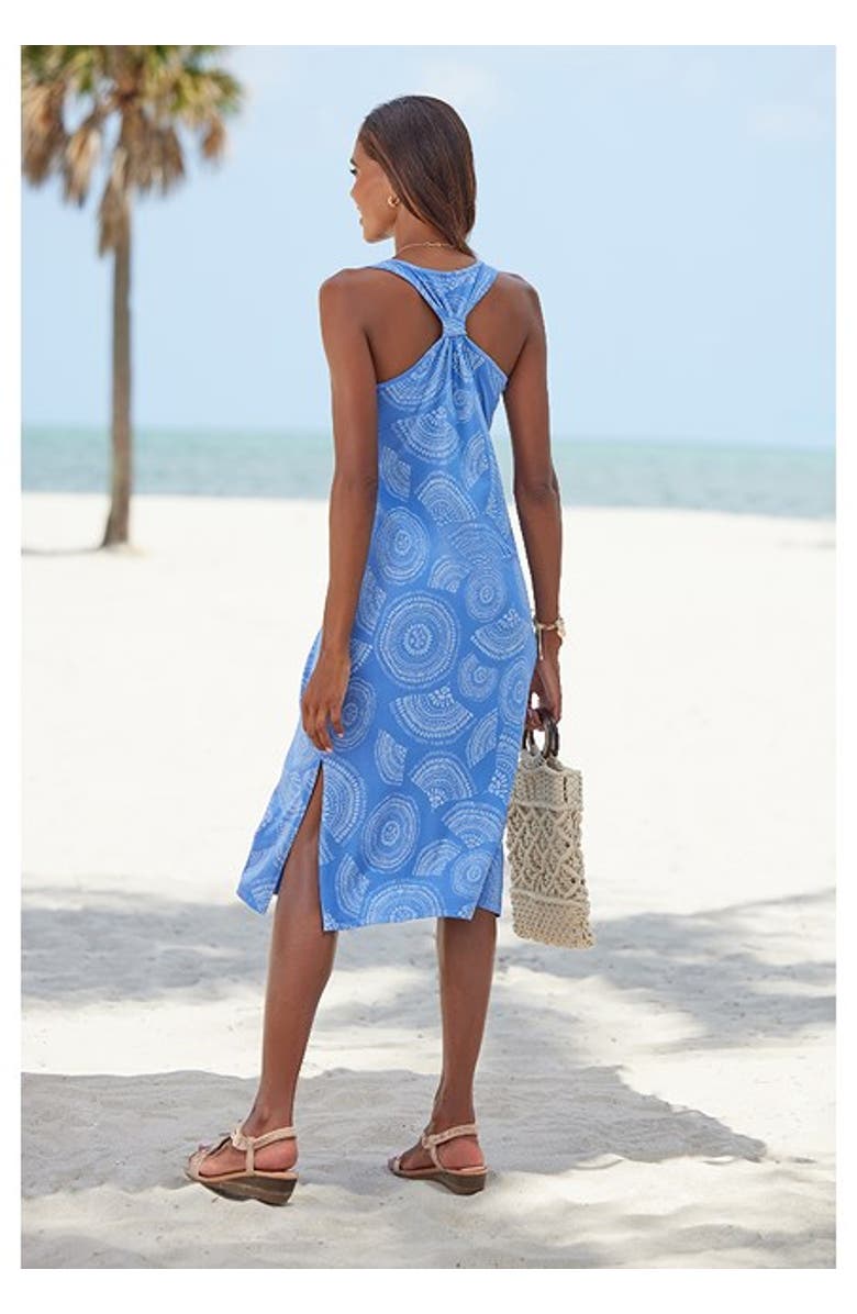 LASCANA Women's Racerback Print Dress, Alternate, color, Blue & White