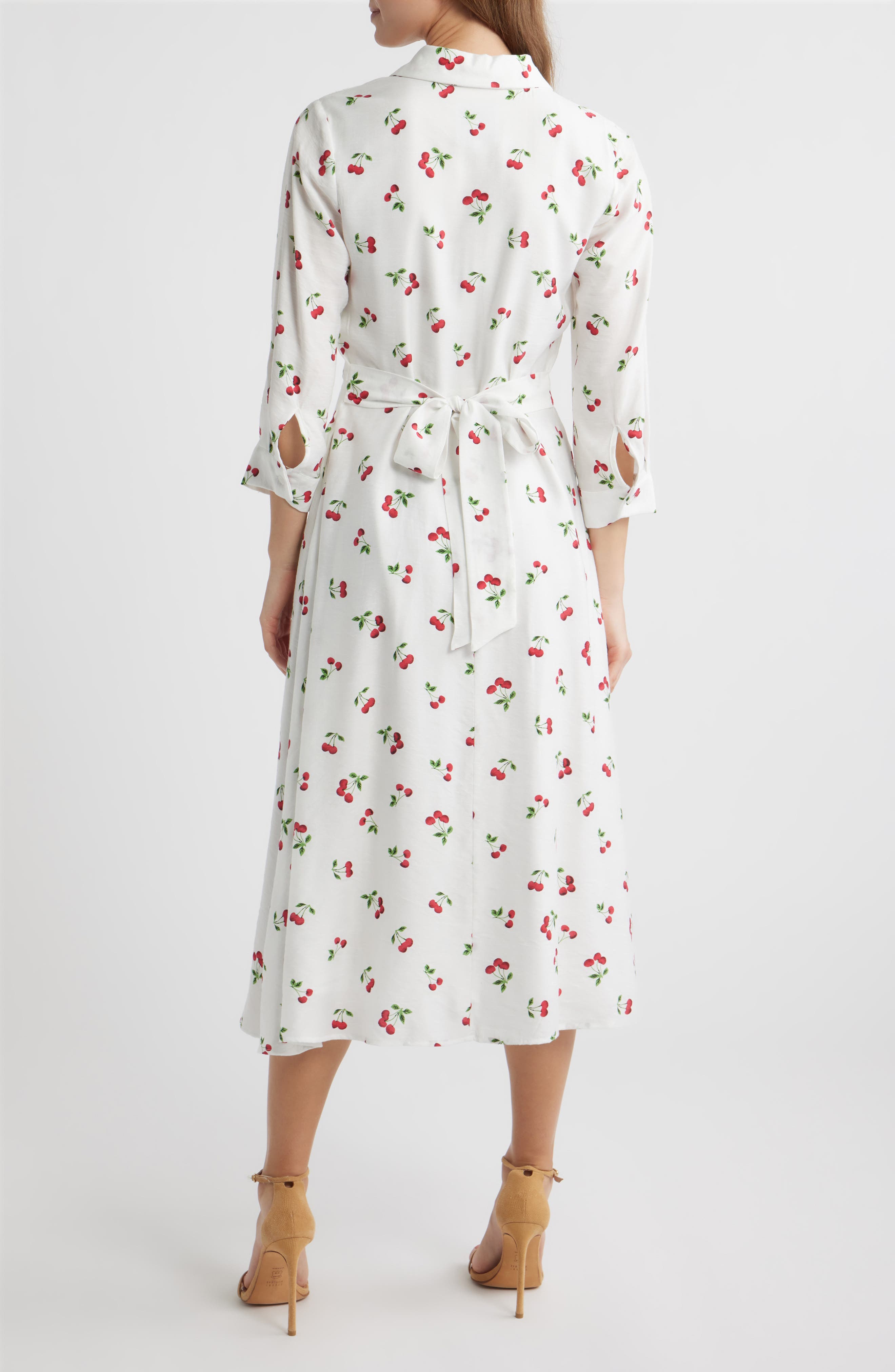 Long Sleeve Cherry Print Shirtdress - image 2