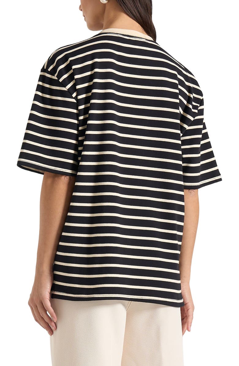 Manière De Voir Riley Unisex Striped Relaxed Fit Cotton T-Shirt, Alternate, color, Black/Cream