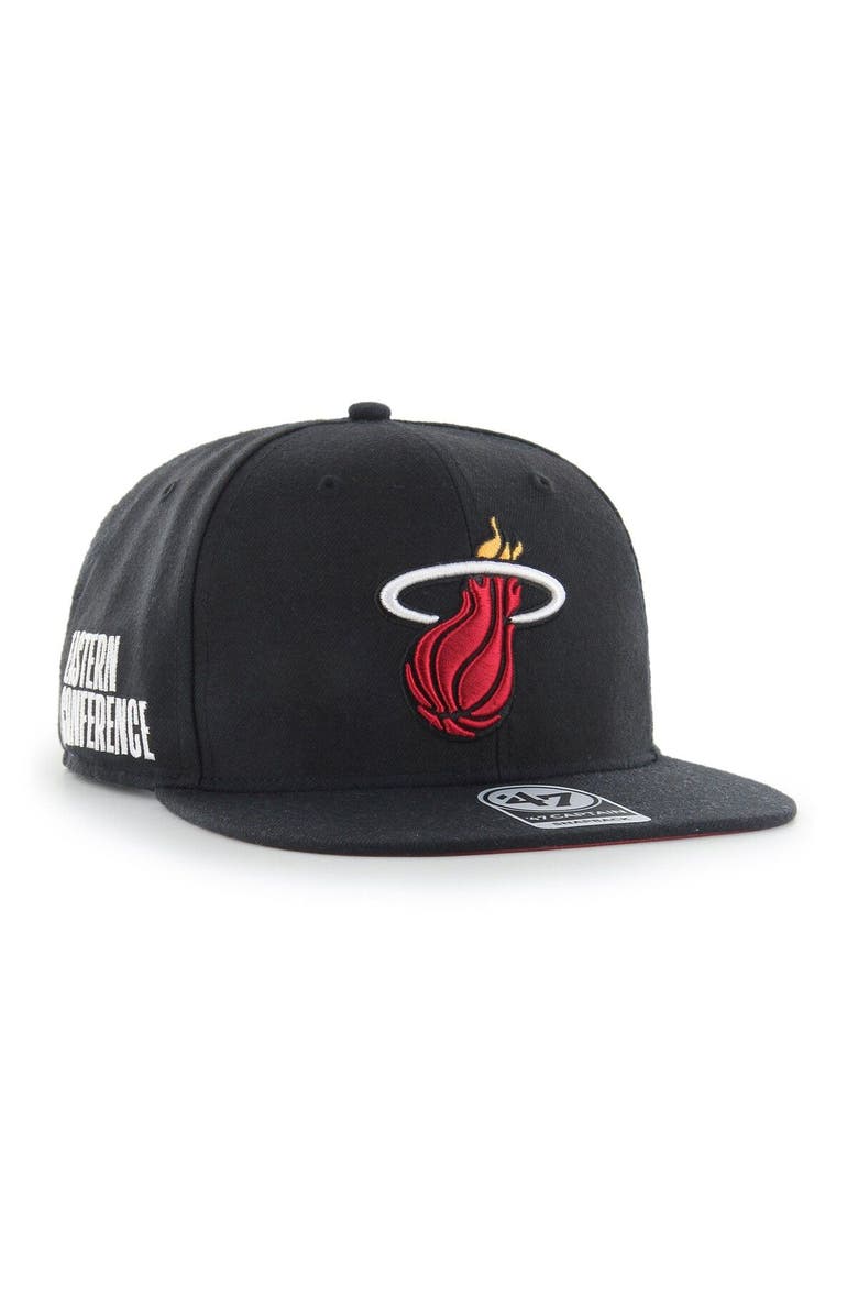 '47 Men's '47  Black Miami Heat Sure Shot Captain Snapback Hat, Main, color, 