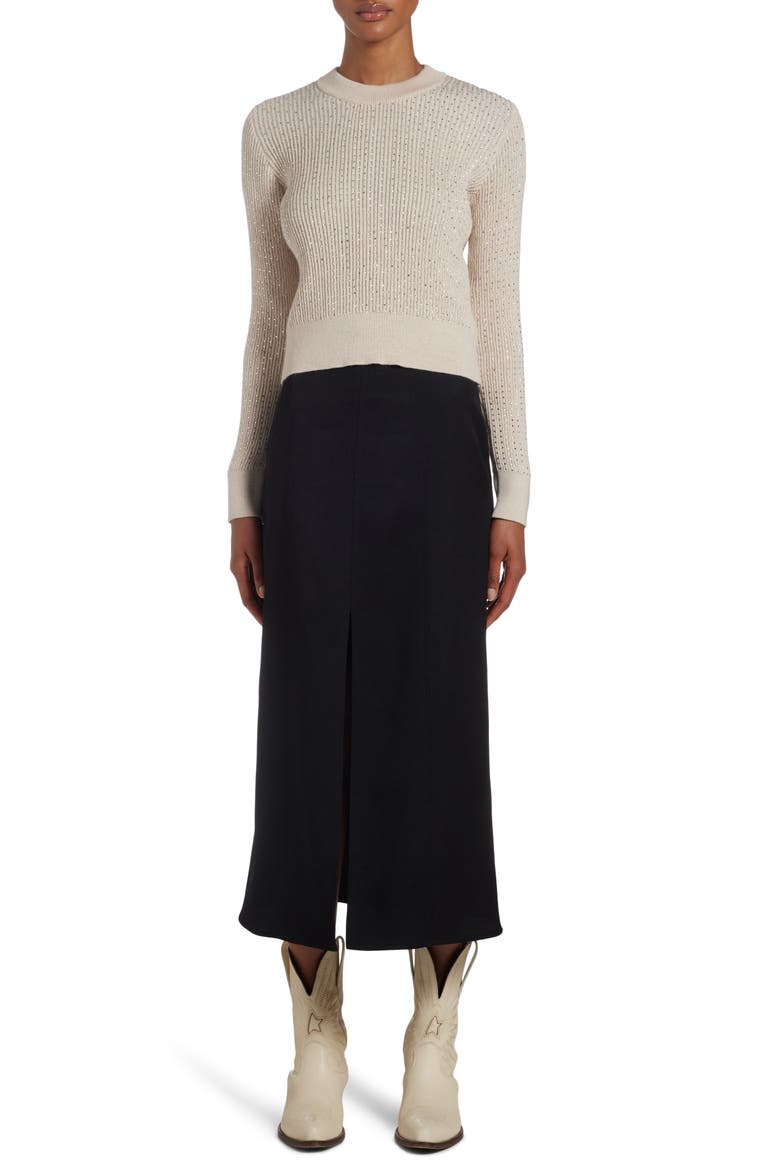 Virgin Wool Midi Skirt, Alternate, color, BLACK