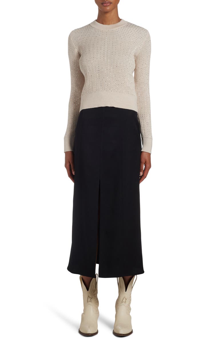 Golden Goose Crystal Embellished Virgin Wool Rib Crewneck Sweater, Alternate, color, Beige