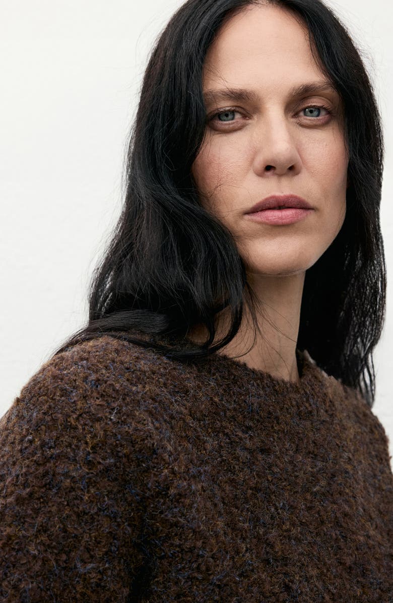 MANGO Short Sleeve Bouclé Sweater, Alternate, color, Chocolate