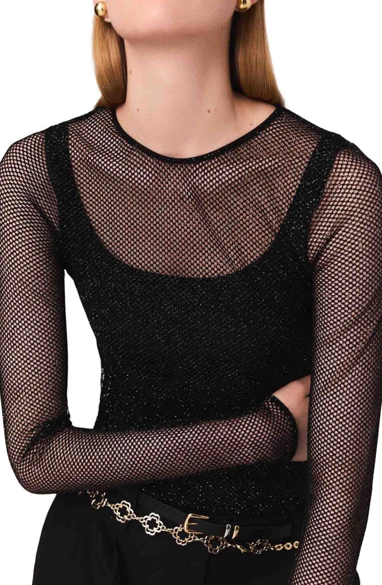 maje Jersey diamanté top, Alternate, color, Black